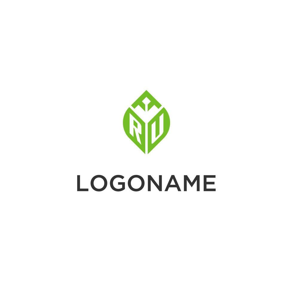 ru monogramma con foglia logo design idee, creativo iniziale lettera logo con naturale verde le foglie vettore