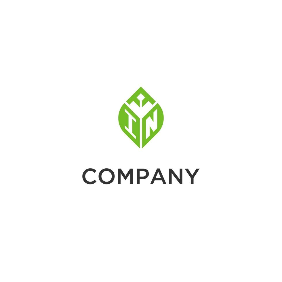 nel monogramma con foglia logo design idee, creativo iniziale lettera logo con naturale verde le foglie vettore