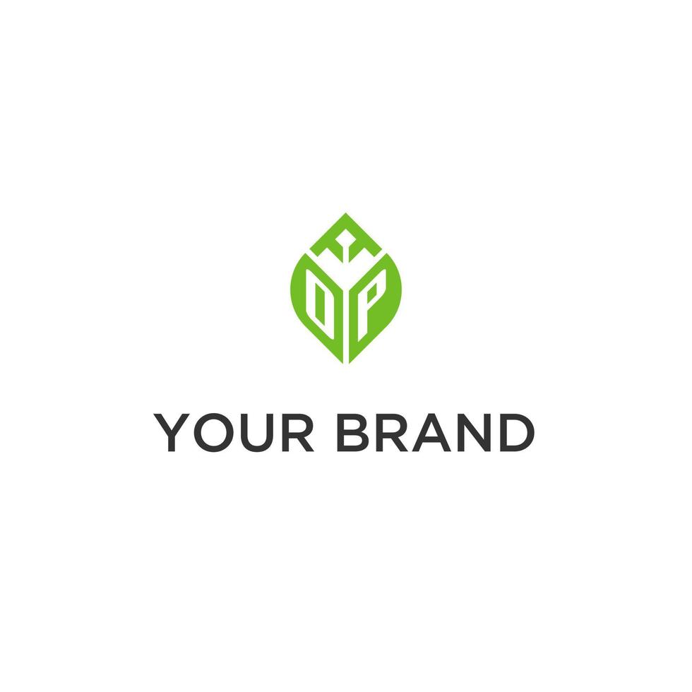 operazione monogramma con foglia logo design idee, creativo iniziale lettera logo con naturale verde le foglie vettore