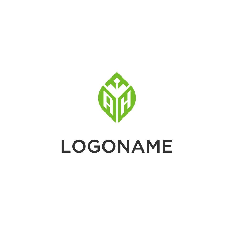ah monogramma con foglia logo design idee, creativo iniziale lettera logo con naturale verde le foglie vettore