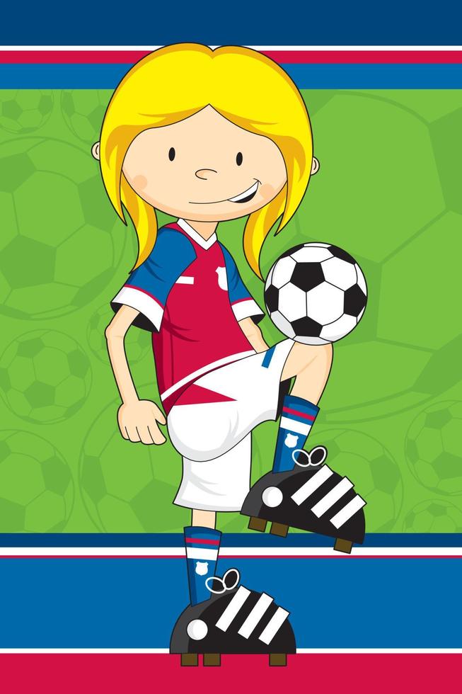 carino cartone animato ragazza calcio calcio giocatore - gli sport illustrazione vettore