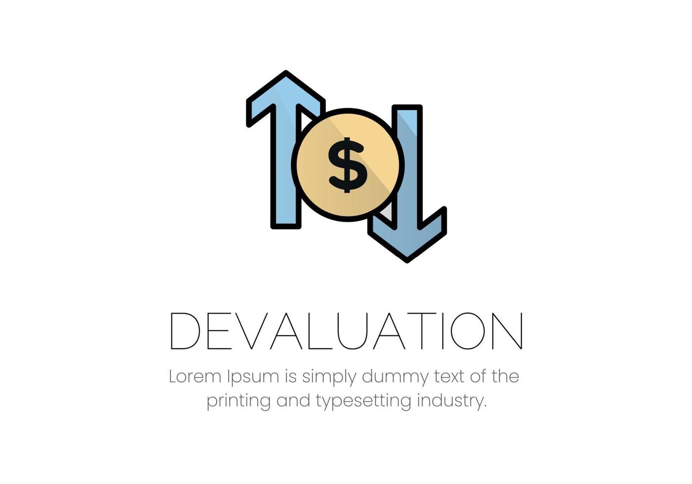 vettore finanza illustrazione. logo svalutazione. dollaro icona, su e giù frecce su il lati, iscrizione svalutazione