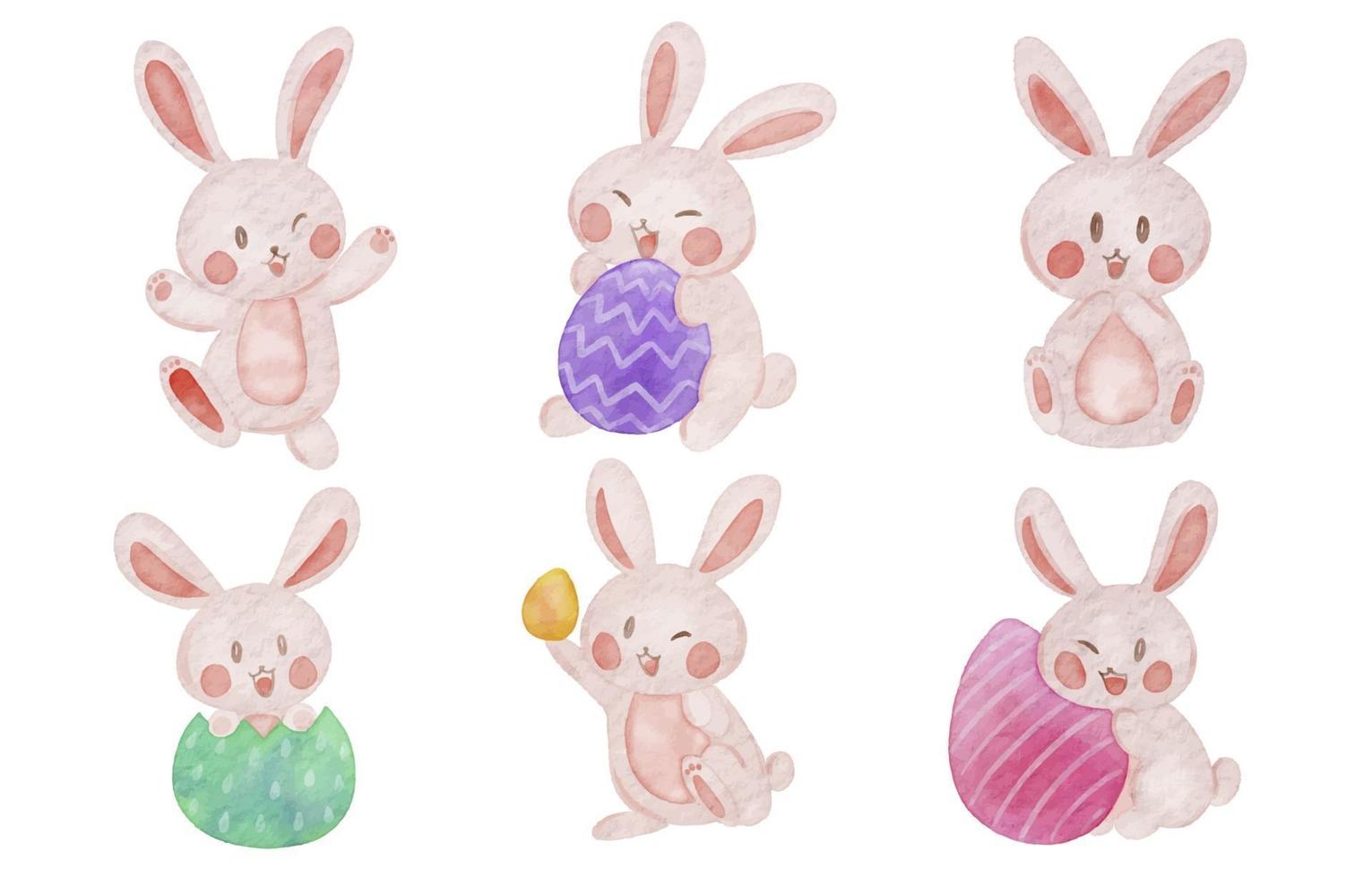 simpatica collezione di conigli pasquali ad acquerello vettore