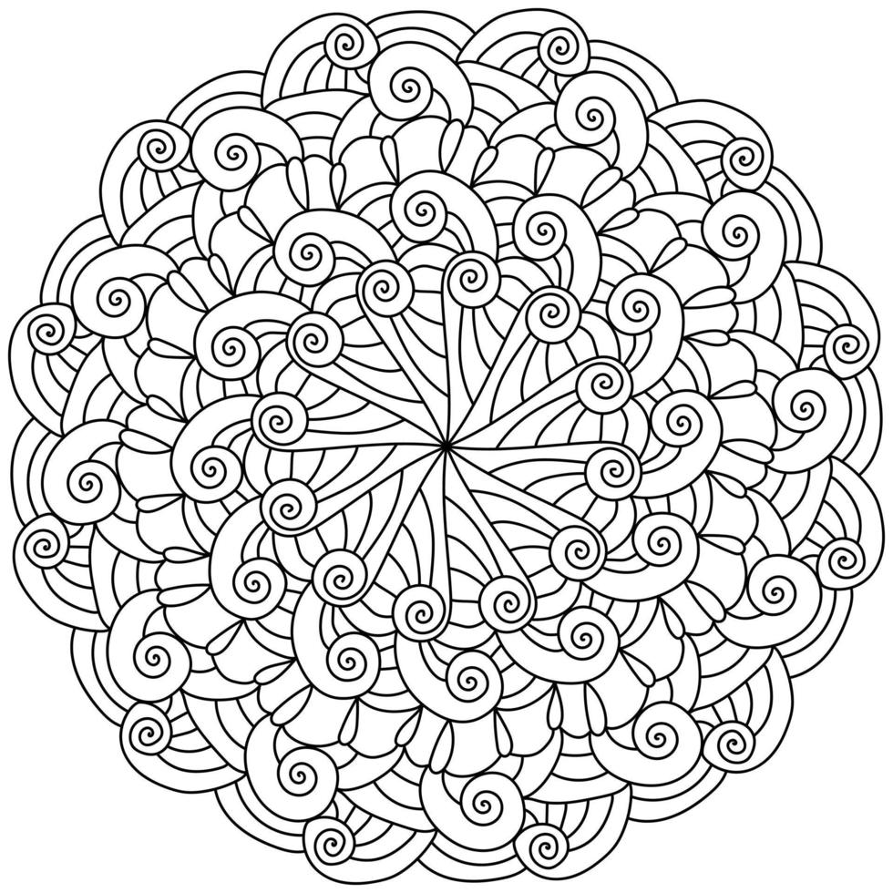 mandala con spirale vortici, meditativo colorazione pagina per creatività vettore