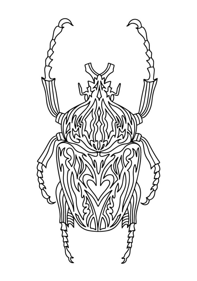 Goliath Beetle Linear Coloring Book Illustrazione vettore