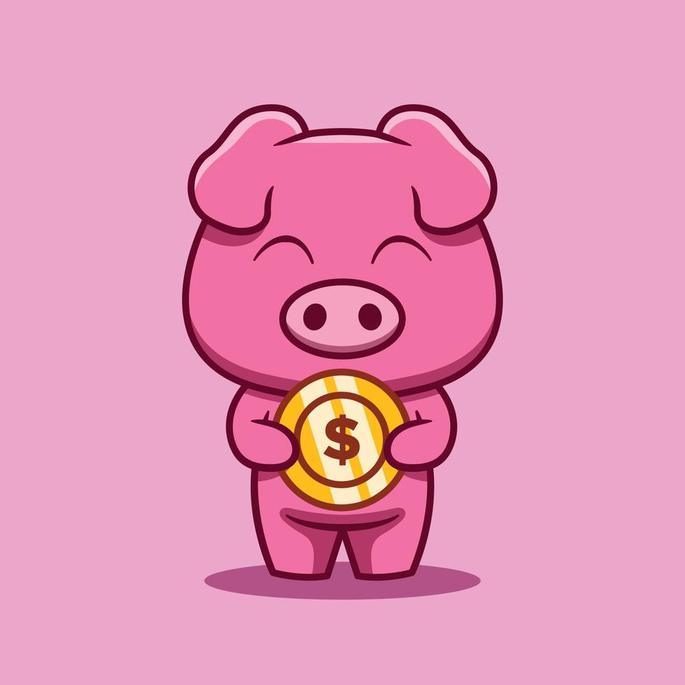 carino maiale personaggio Tenere monete vettore cartone animato illustrazione