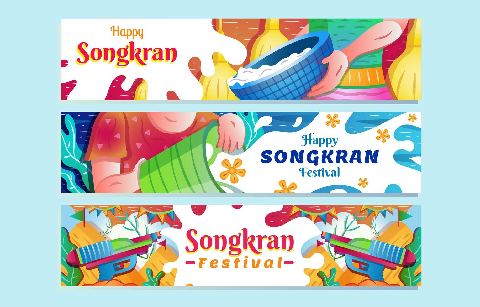 set di banner festival di schizzi d'acqua felice songkran vettore