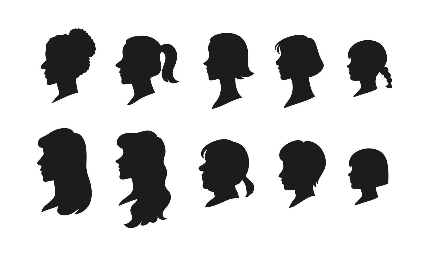 varie ombre di acconciature per le donne. illustrazioni di disegno vettoriale stile disegnato a mano.