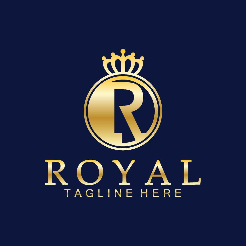 r iniziale reale corona logo. reale, re, Regina lusso simbolo. font emblema. vettore