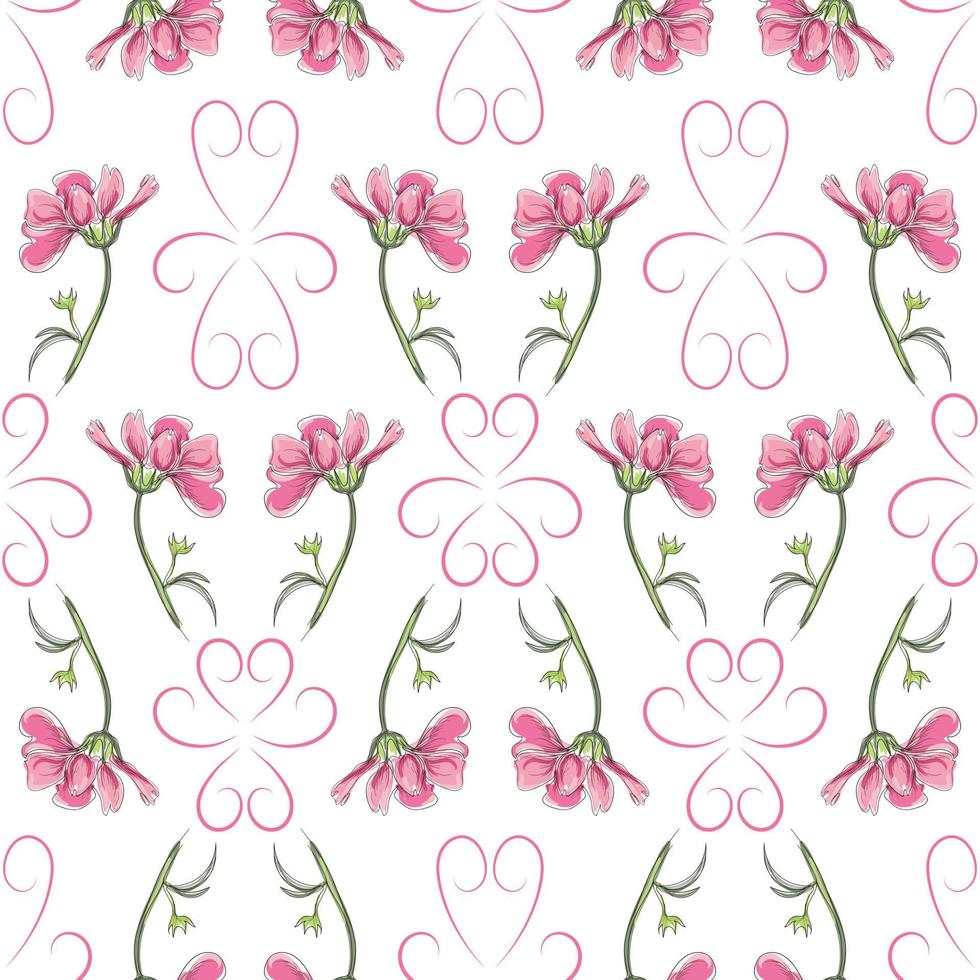 moderno senza soluzione di continuità floreale modello, disegnato a mano rosa fiori su un' bianca sfondo. un elegante modello per alla moda stampe, stampa, sito web design. vettore