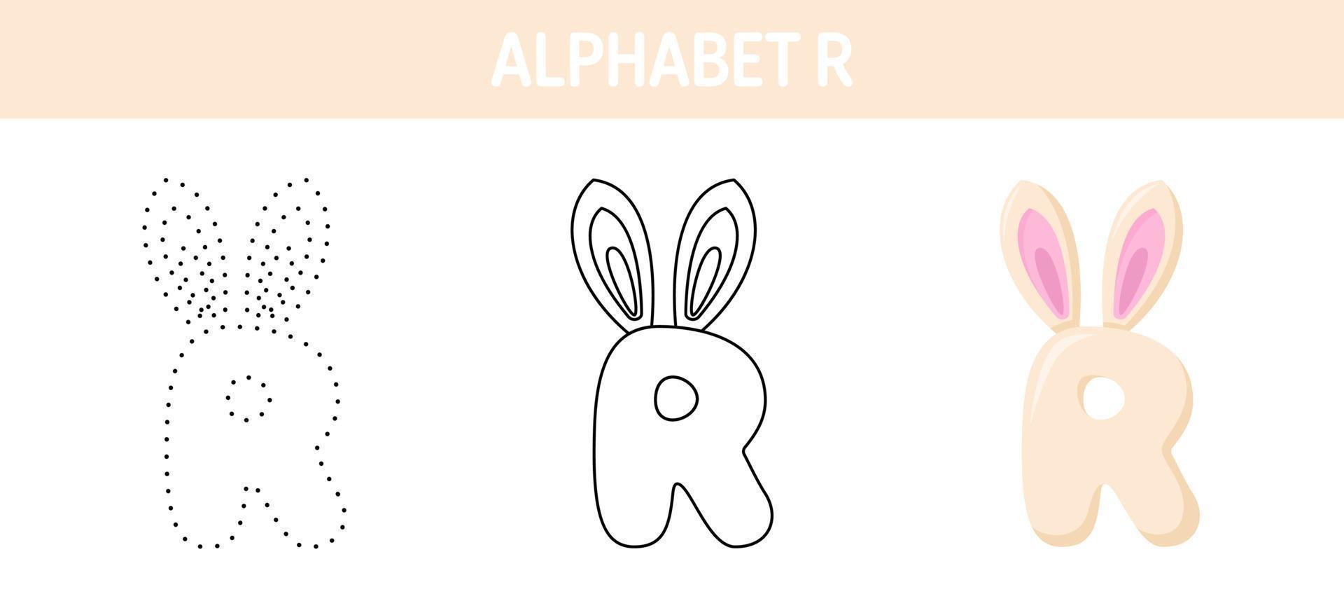 alfabeto r tracciato e colorazione foglio di lavoro per bambini vettore