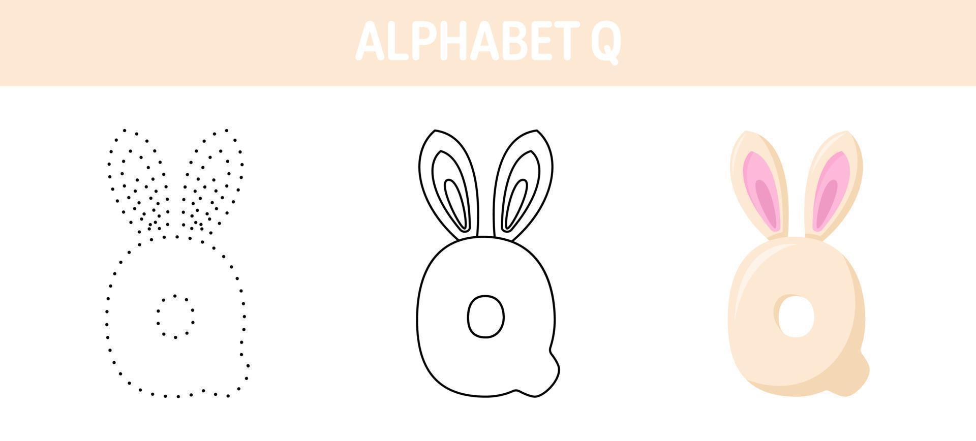 alfabeto q tracciato e colorazione foglio di lavoro per bambini vettore