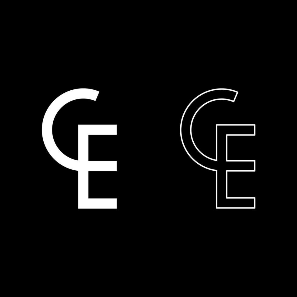 euro-valuta cartello ecu europeo simbolo ecu ce ce impostato icona bianca colore vettore illustrazione Immagine solido riempire schema contorno linea magro piatto stile