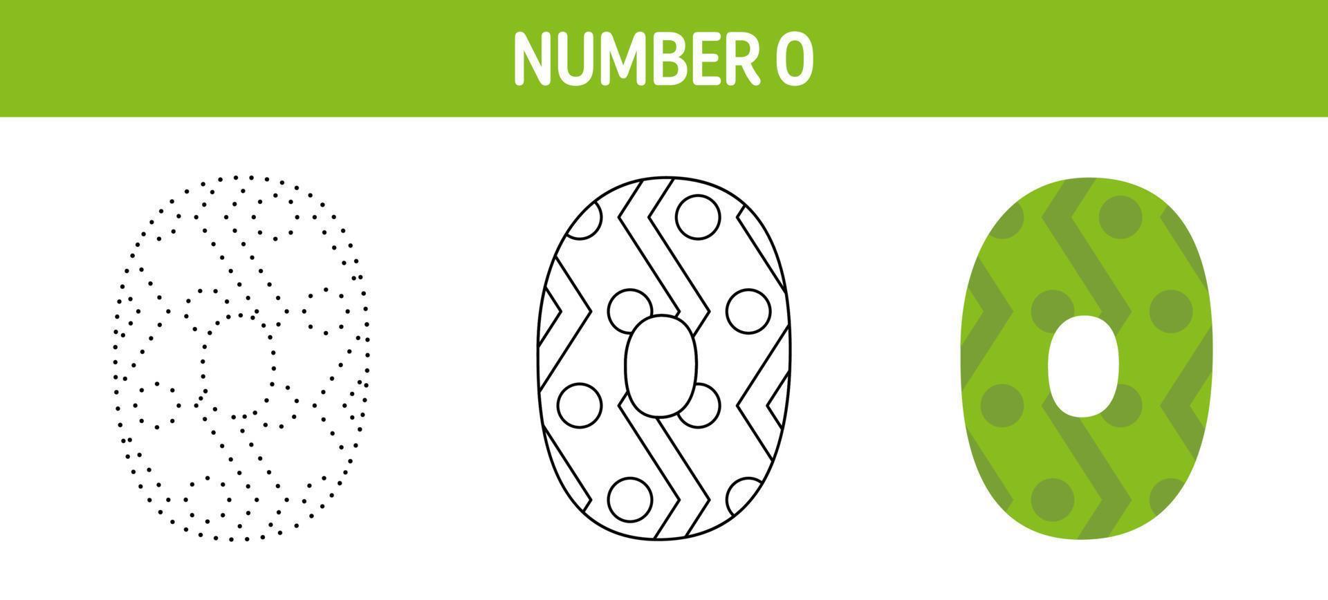 numero 0 tracciato e colorazione foglio di lavoro per bambini vettore