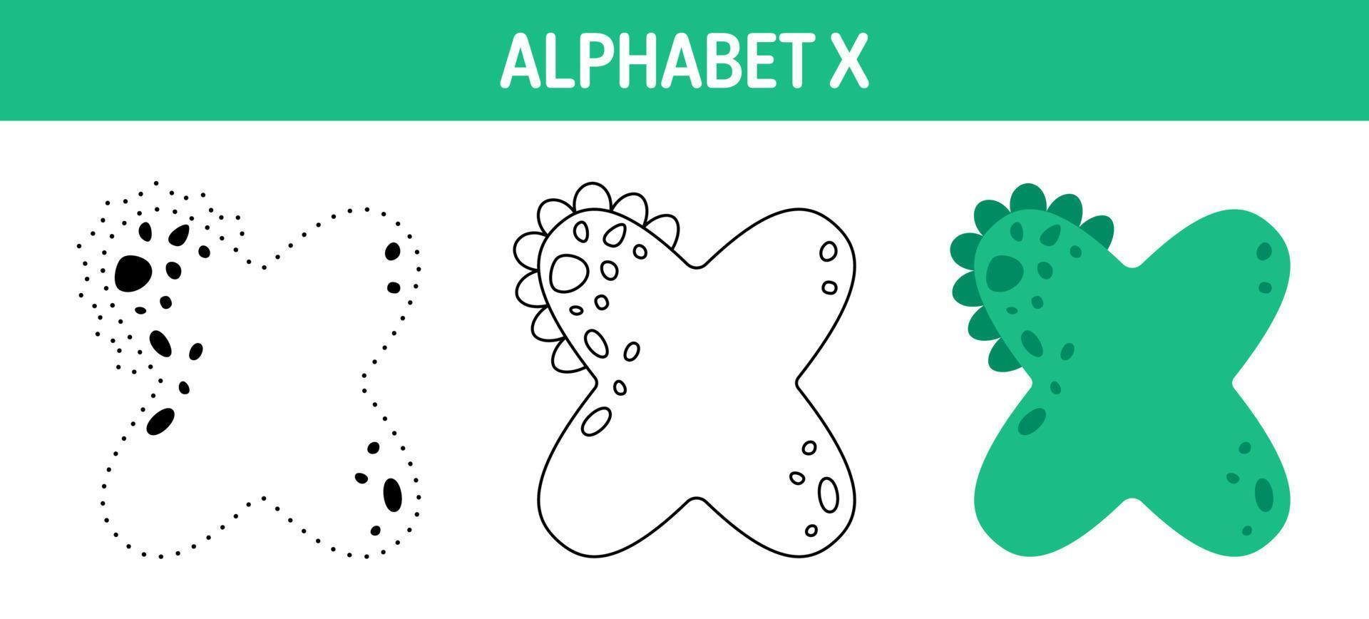 alfabeto X tracciato e colorazione foglio di lavoro per bambini vettore