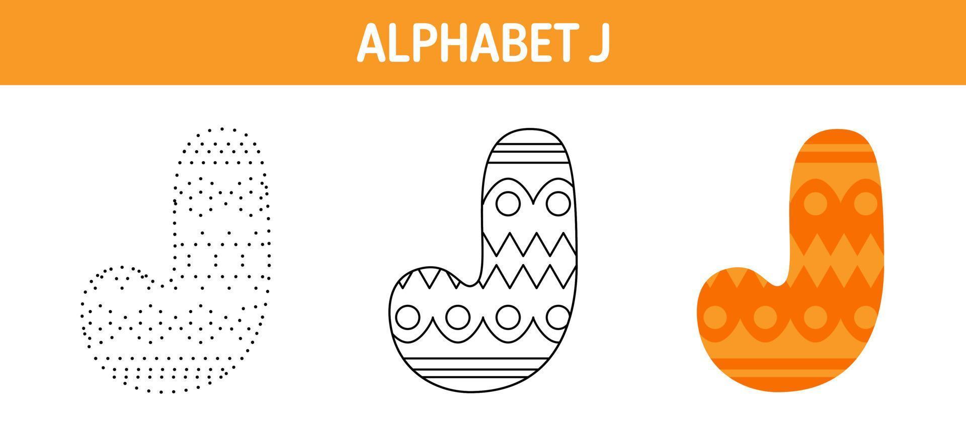 alfabeto j tracciato e colorazione foglio di lavoro per bambini vettore
