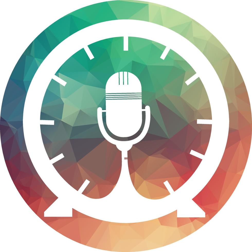 Podcast tempo vettore logo design modello. mic orologio vettore logo design icona.