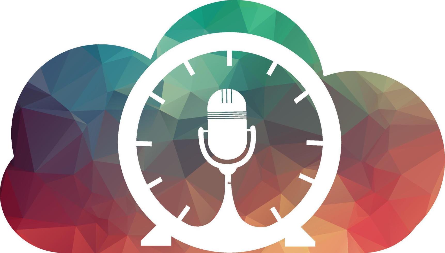 Podcast tempo vettore logo design modello. mic orologio vettore logo design icona.