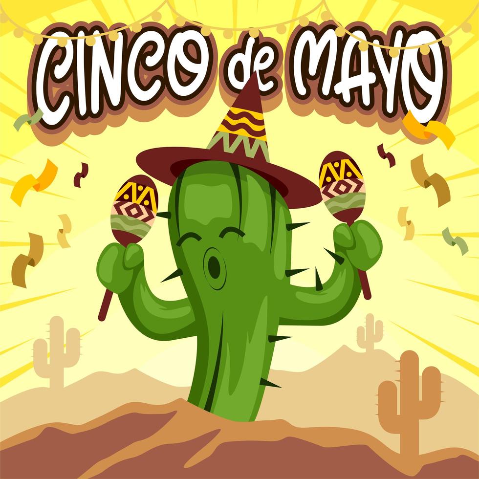 cartone animato cactus che balla per celebrare il cinco de mayo vettore