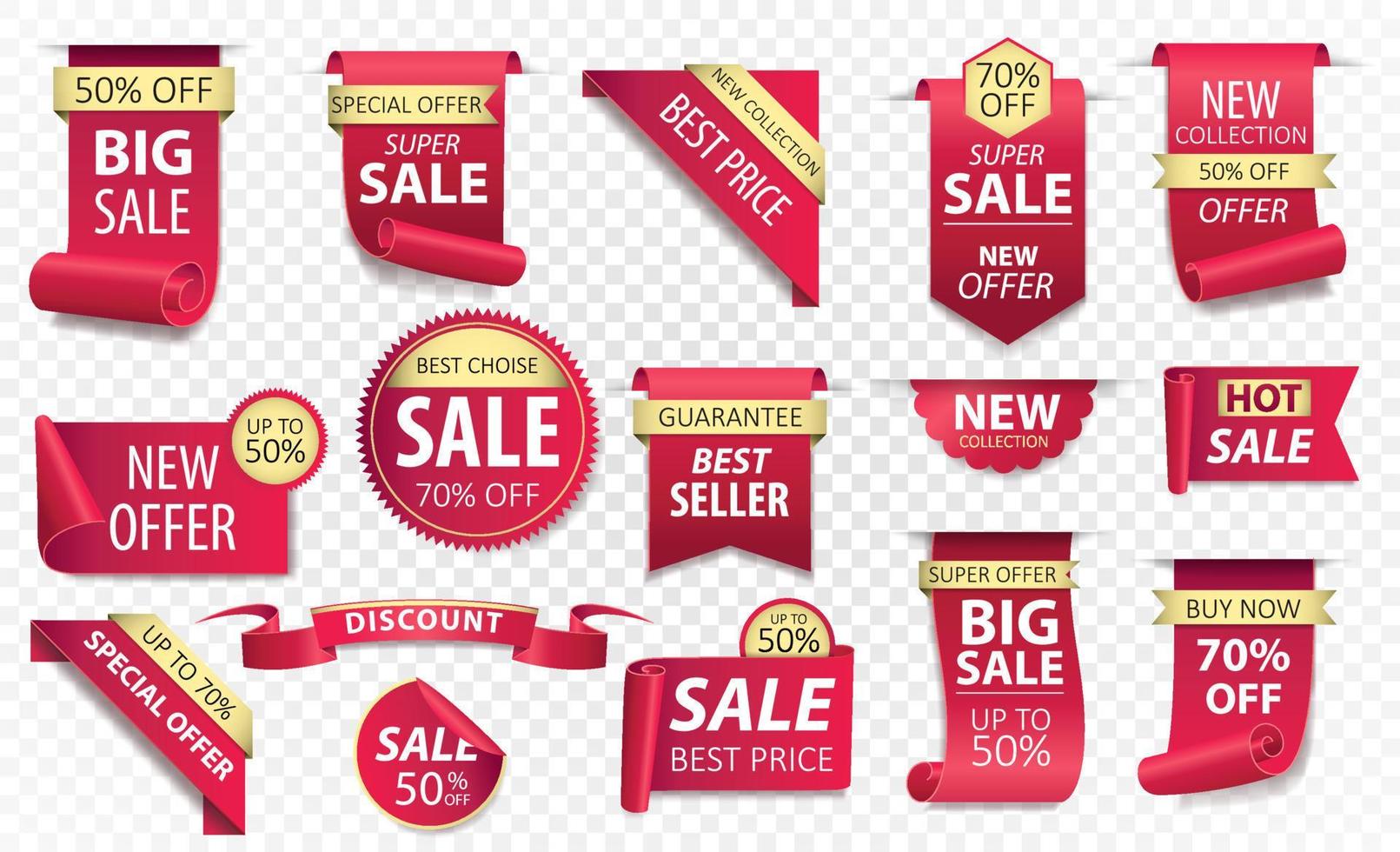 prezzo tag, rosso nastro striscioni. vendita promozione, sito web adesivi, nuovo offrire distintivo collezione isolato. vettore illustrazione.