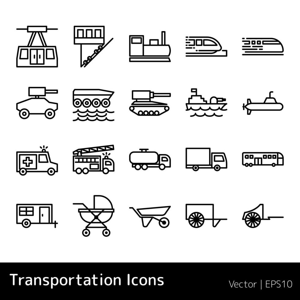 impostato di mezzi di trasporto icone isolato vettore