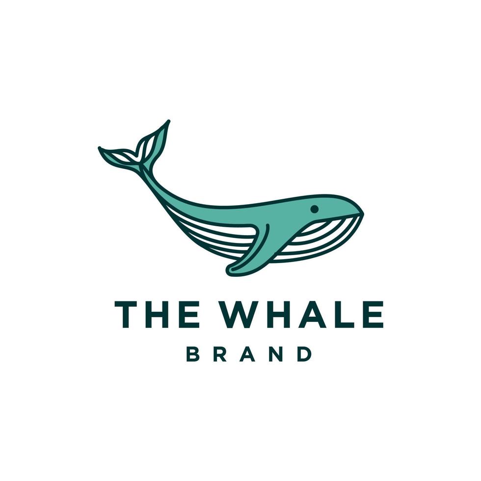 balena logo design nel linea arte stile vettore. grande pesce gobba balena animale logo icona design nel blu alzavola colore. gigante mammifero pesce disegno illustrazione portafortuna vettore