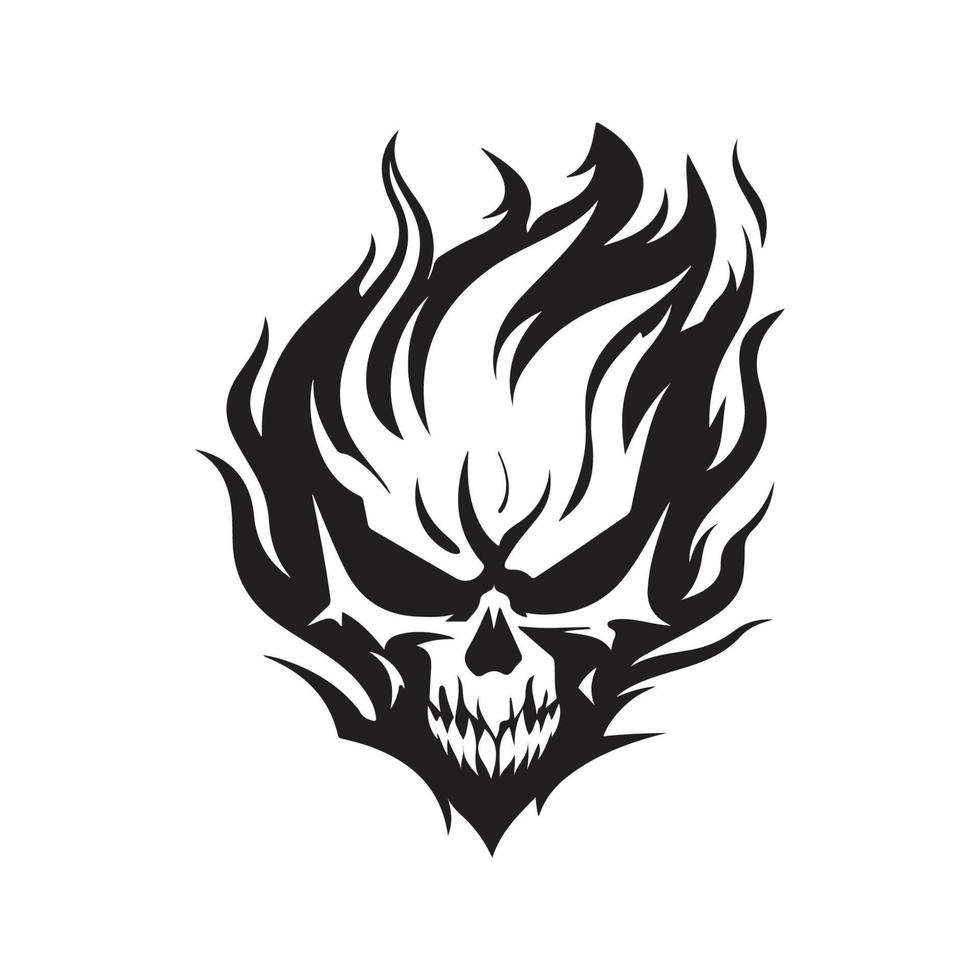 cranio fiamma, logo concetto nero e bianca colore, mano disegnato illustrazione vettore