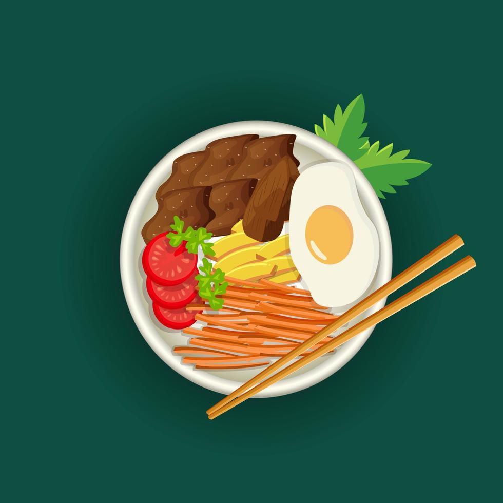 bibimbap minimo unico vettore con bacchette impostato coreano Corea ciotola cucinare caldo delizioso Spezia la minestra carne pasto verdura salutare riso bibimbap kimchi clip arte ristorante isolato modello sfondo.