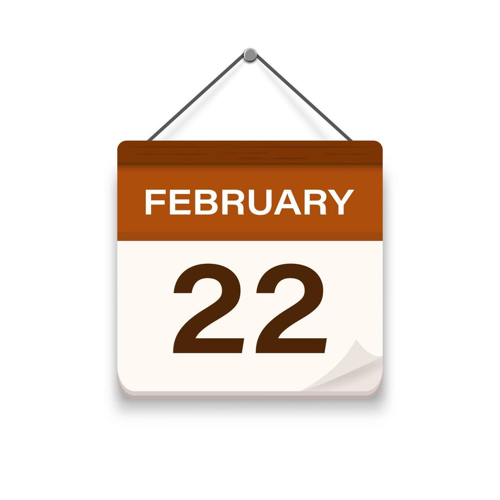 febbraio 22, calendario icona con ombra. giorno, mese. incontro appuntamento volta. evento programma Data. piatto vettore illustrazione.