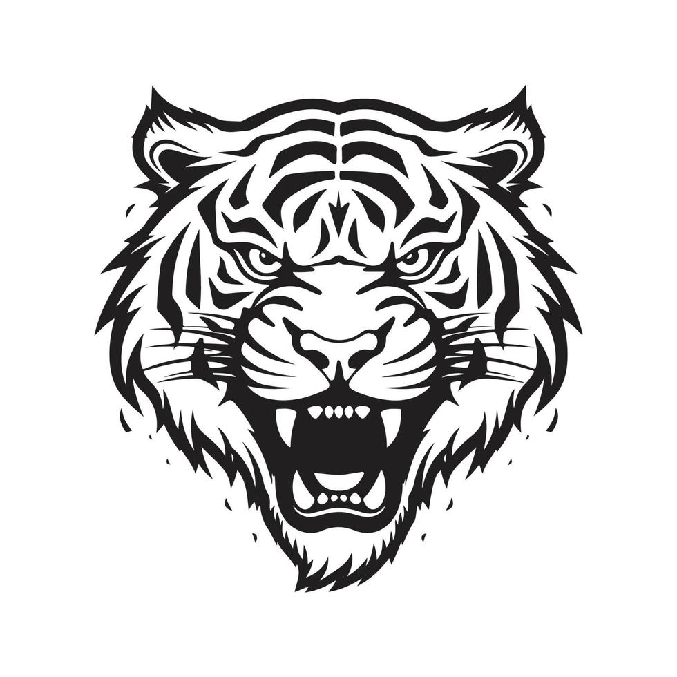 arrabbiato tigre, logo concetto nero e bianca colore, mano disegnato illustrazione vettore