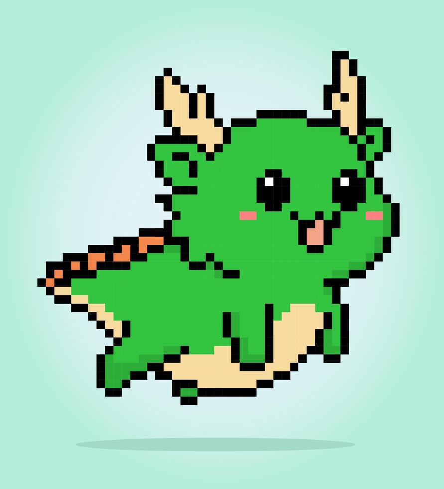 pixel 8 bit Drago è volare. animali nel vettore illustrazioni per gioco risorse e loghi.