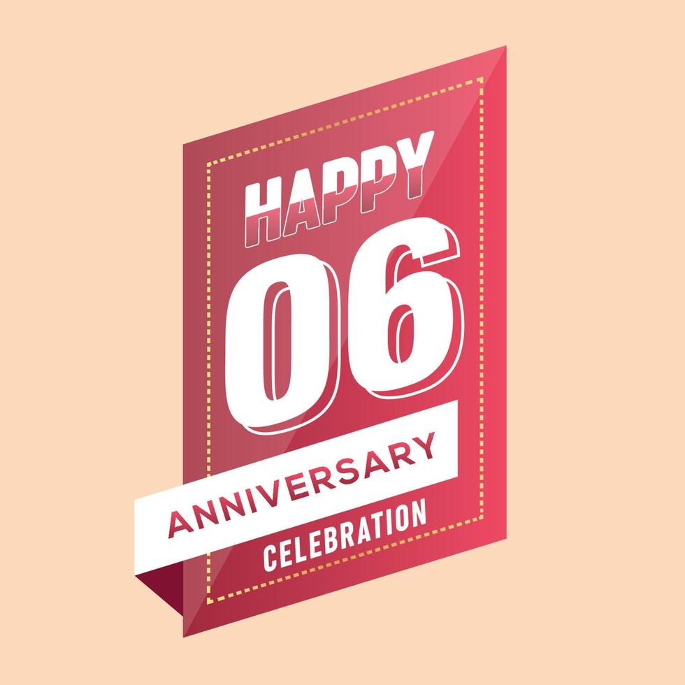 06 anniversario celebrazione vettore rosa 3d design su Marrone sfondo astratto illustrazione