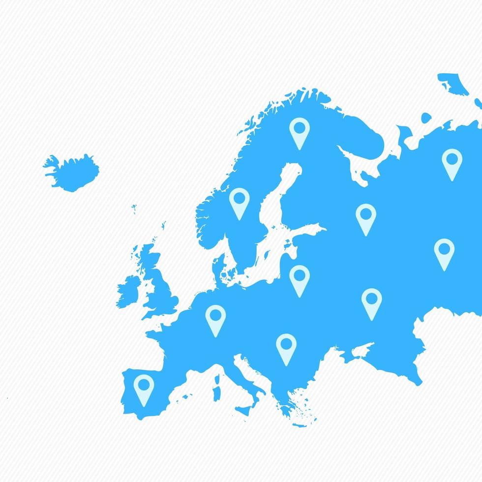 Europa continente mappa con le icone della mappa vettore