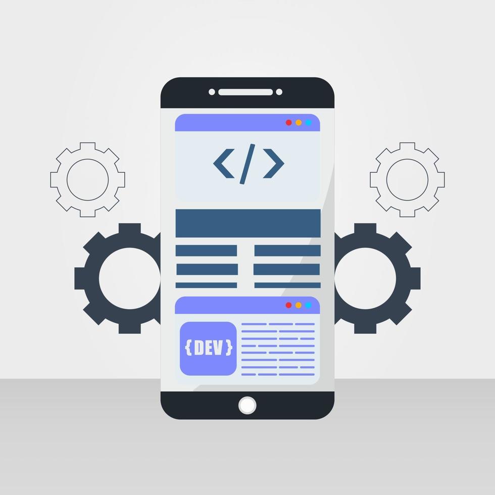 illustrazione di sviluppo di app per dispositivi mobili vettore