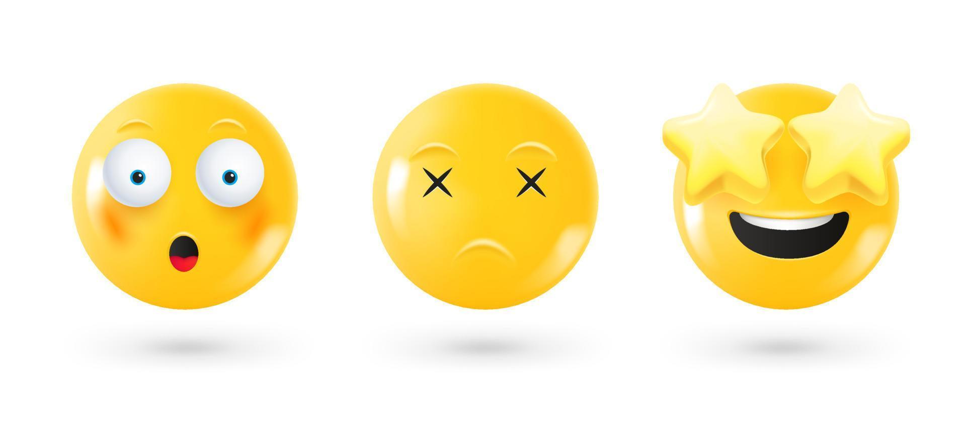 diverso facciale emoticon 3d vettore impostare. emoji isolato su bianca sfondo con ombra