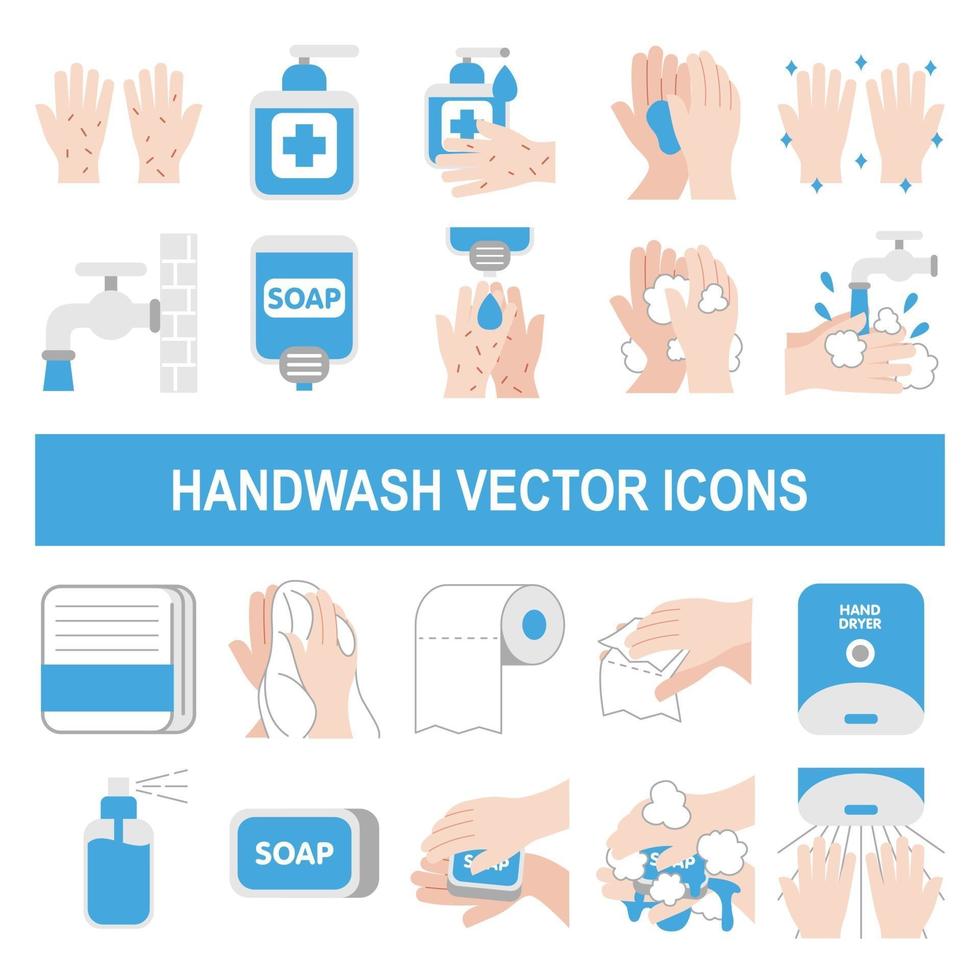 icone vettoriali di lavaggio a mano in stile design piatto.