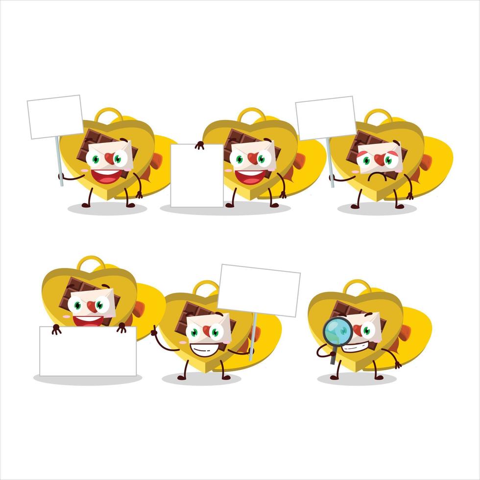 giallo amore Aperto regalo scatola cartone animato personaggio portare informazione tavola vettore