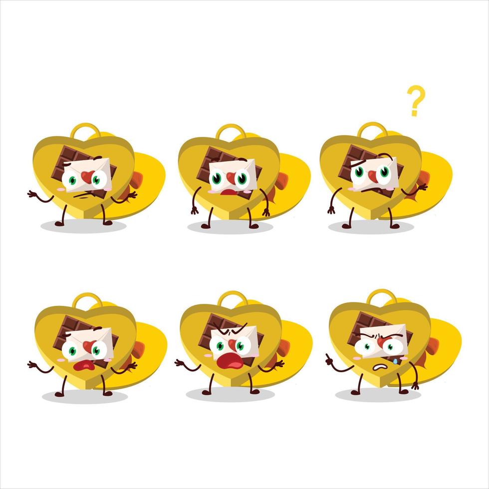 cartone animato personaggio di giallo amore Aperto regalo scatola con che cosa espressione vettore