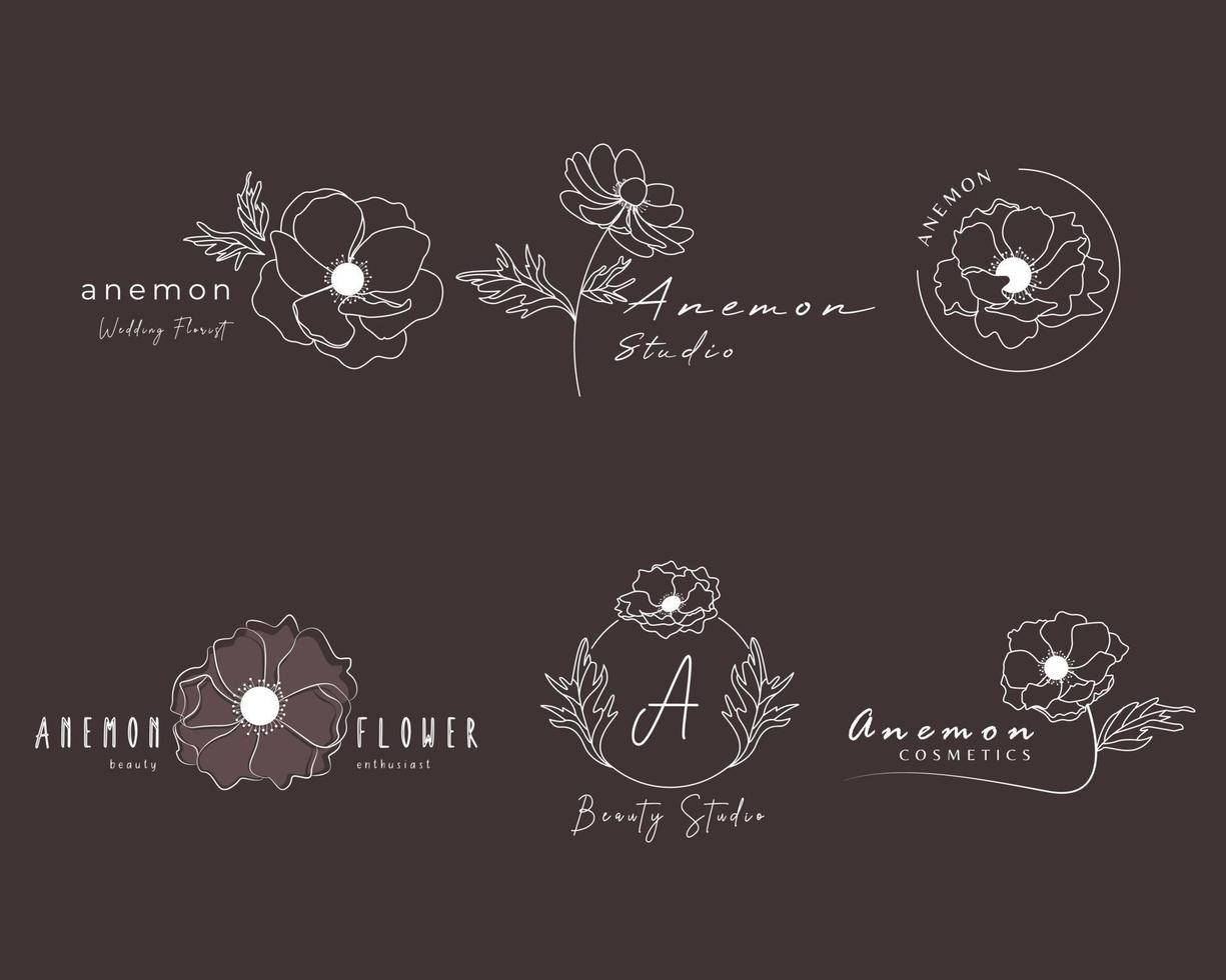 collezione di logo anemon lineare disegnata a mano vettore