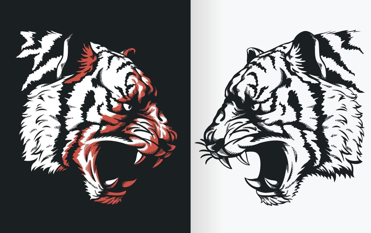 silhouette della testa di tigre ruggente, disegno vettoriale di stencil sideview