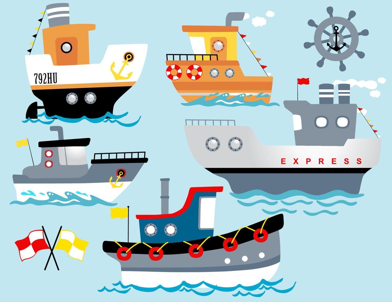 vettore impostato di nave cartone animato con andare in barca elemento illustrazione