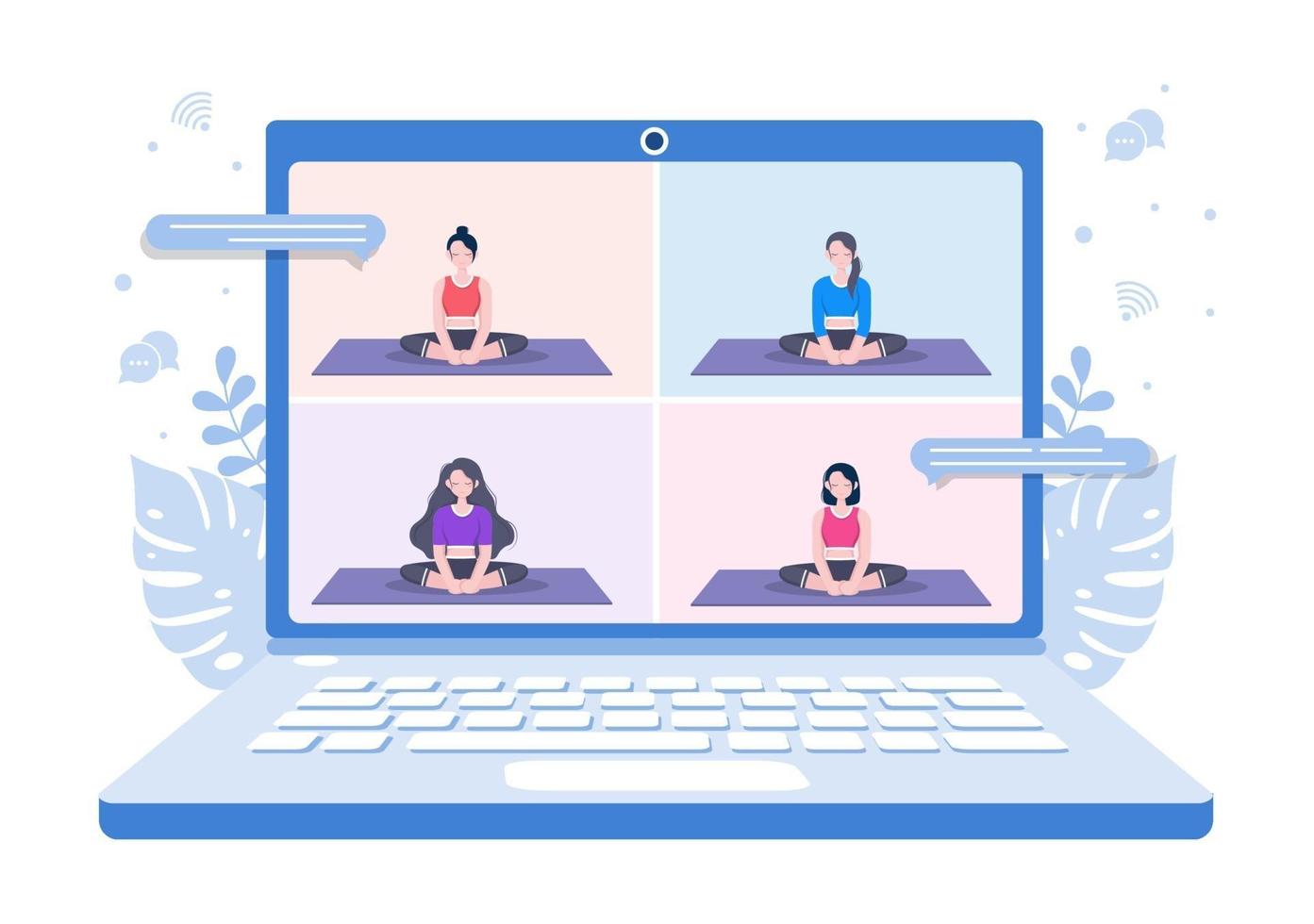 lezioni online, concetto di lezioni di yoga e meditazione vettore