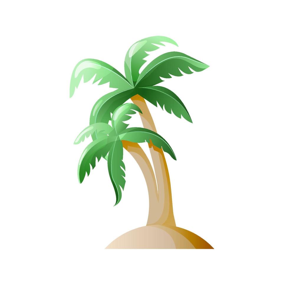 tropicale verde palma albero isolato su un' bianca sfondo per manifesto, volantino, striscione, consegna o spiaggia festa, per Surf scuola. vettore illustrazione nel cartone animato stile.