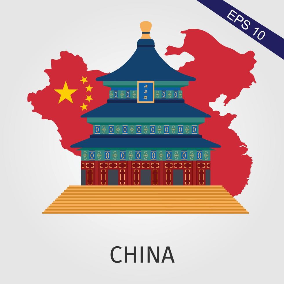Cina con carta geografica concetto e Cinese famoso punti di riferimento nel carta tagliare stile vettore illustrazione. viaggio manifesto, cartolina e pubblicità design.