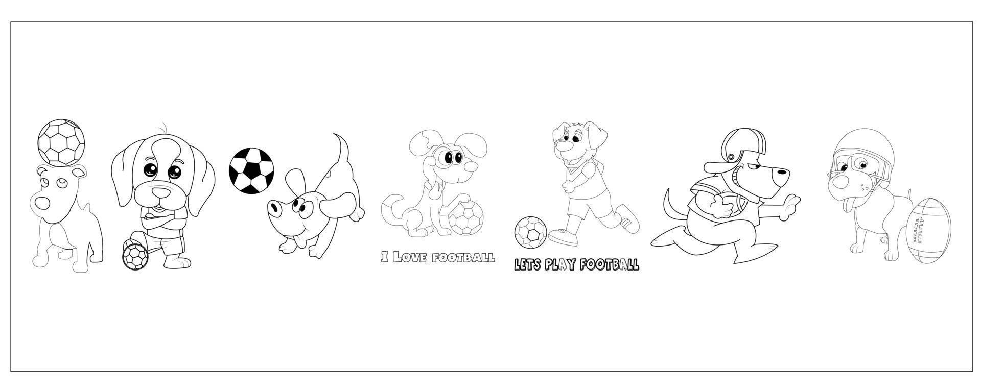 divertente cane giocando calcio. linea arte vettore per colorazione libro pagina per bambini e adulto