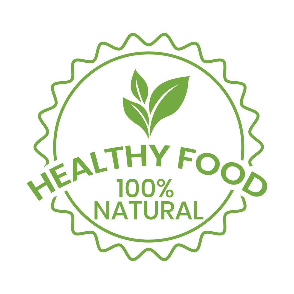 100 per cento naturale Prodotto distintivo, salutare cibo etichetta, emblema, etichetta, biologico vettore illustrazione, logo design per biologico cibo