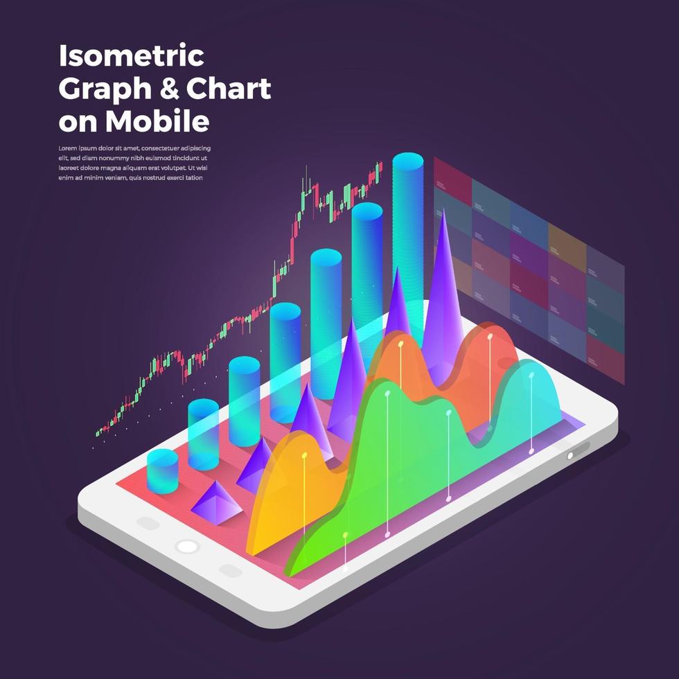 strumenti di analisi delle applicazioni mobili del concetto di design isometrico. illustrazioni vettoriali. vettore