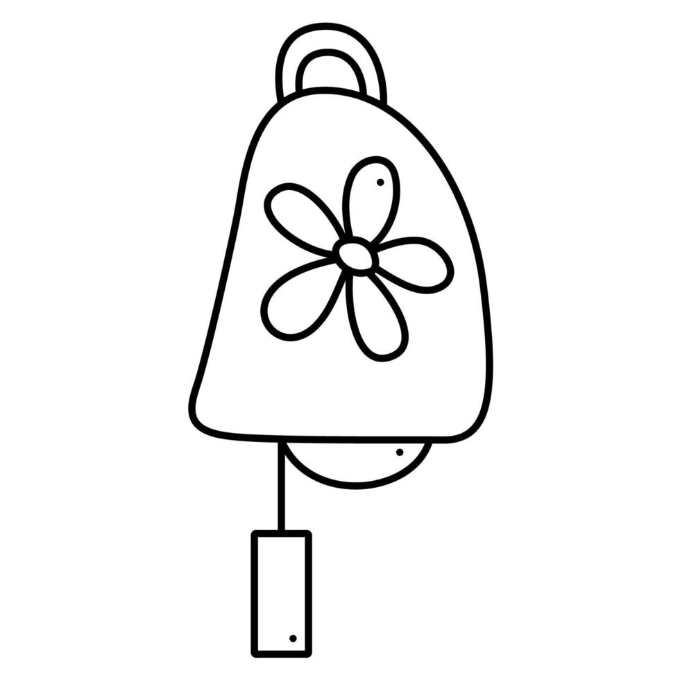 carino campana con fiore. scarabocchio vettore nero e bianca illustrazione.