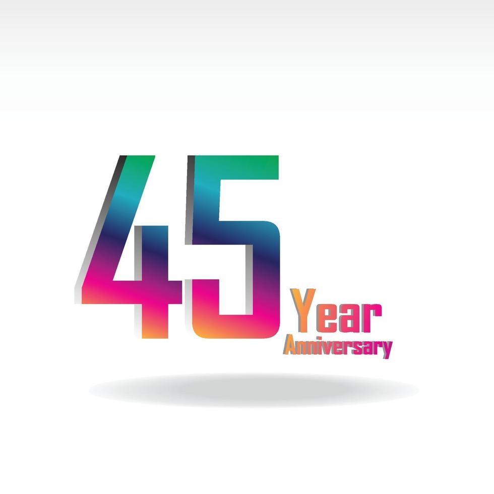 Illustrazione di progettazione del modello di vettore di colore dell'arcobaleno di celebrazione di anniversario di 45 anni