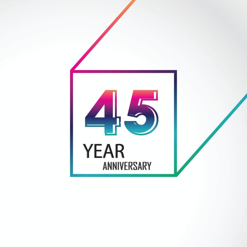 Illustrazione di progettazione del modello di vettore di colore dell'arcobaleno di celebrazione di anniversario di 45 anni